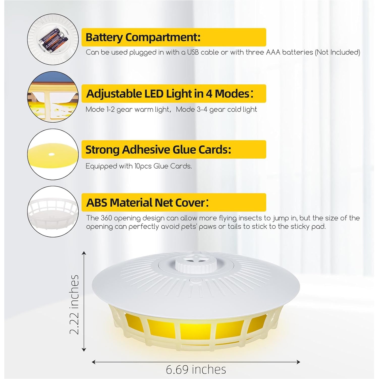 2 Pack Flea Traps for Inside Your Home with 10 Sticky Refill Discs & 4 LED Light Modes Flea Trap Light for Indoor, Flea Catcher Killer for Fleas Flies Mosquitoes Moths for Home, White