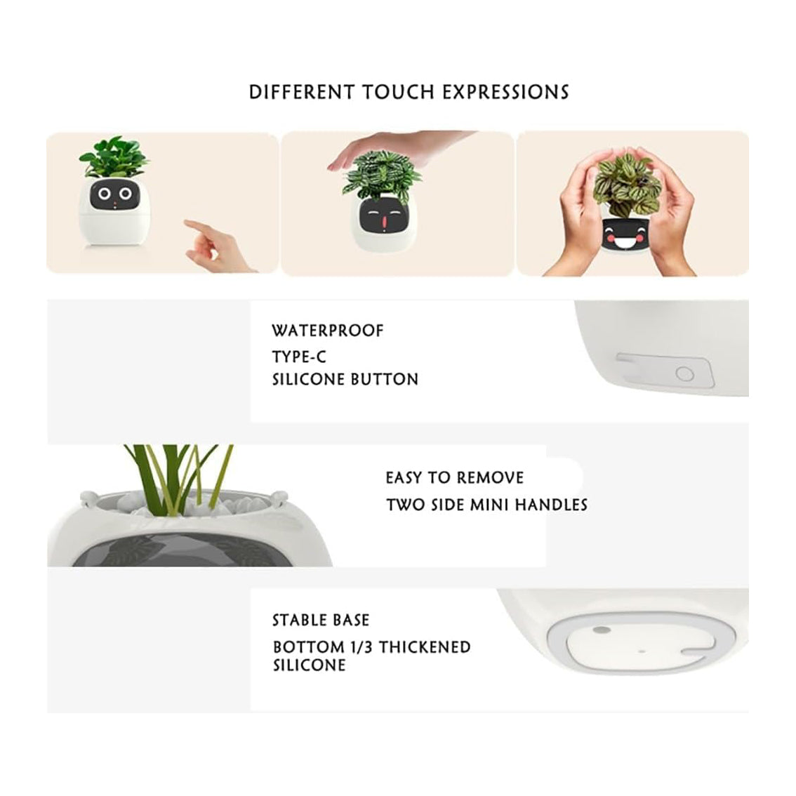 Smart Plant Pot, Smart Flowerpots, Intelligent Planter, with 49 Rich Expressions, 7 Smart sensors, AI Chips, LCD Screen Display, APP Control, Smart Expression, Time Date Weather Display