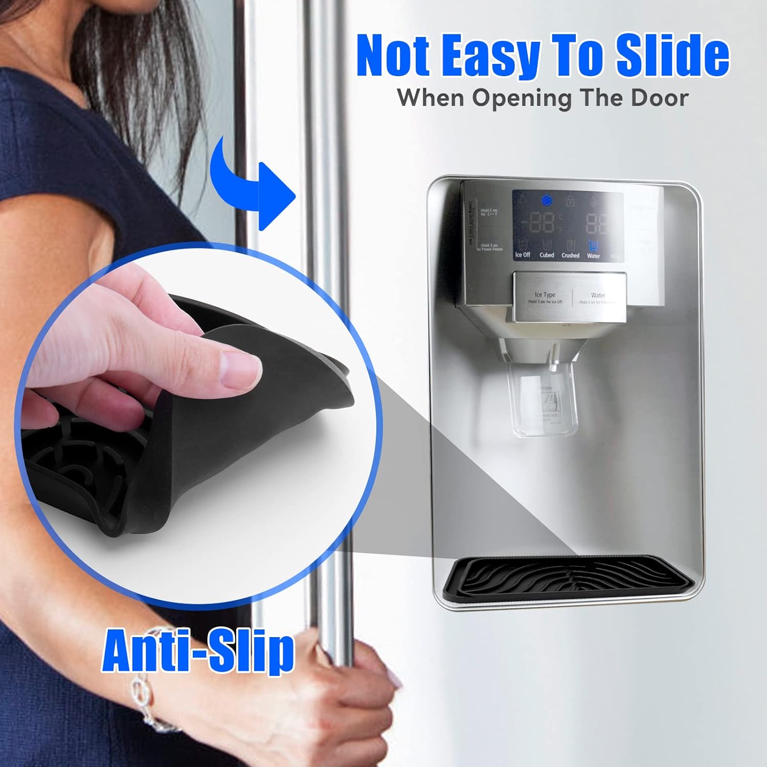 Refrigerator Drip Catcher, Refrigerator Drip Tray For Water Tray,Fridge Water Dispenser Drip Tray Prevents Water Splashes,Non-slip Silicone Dispenser Drip Collector for Ge Samsung -2 PCS Black