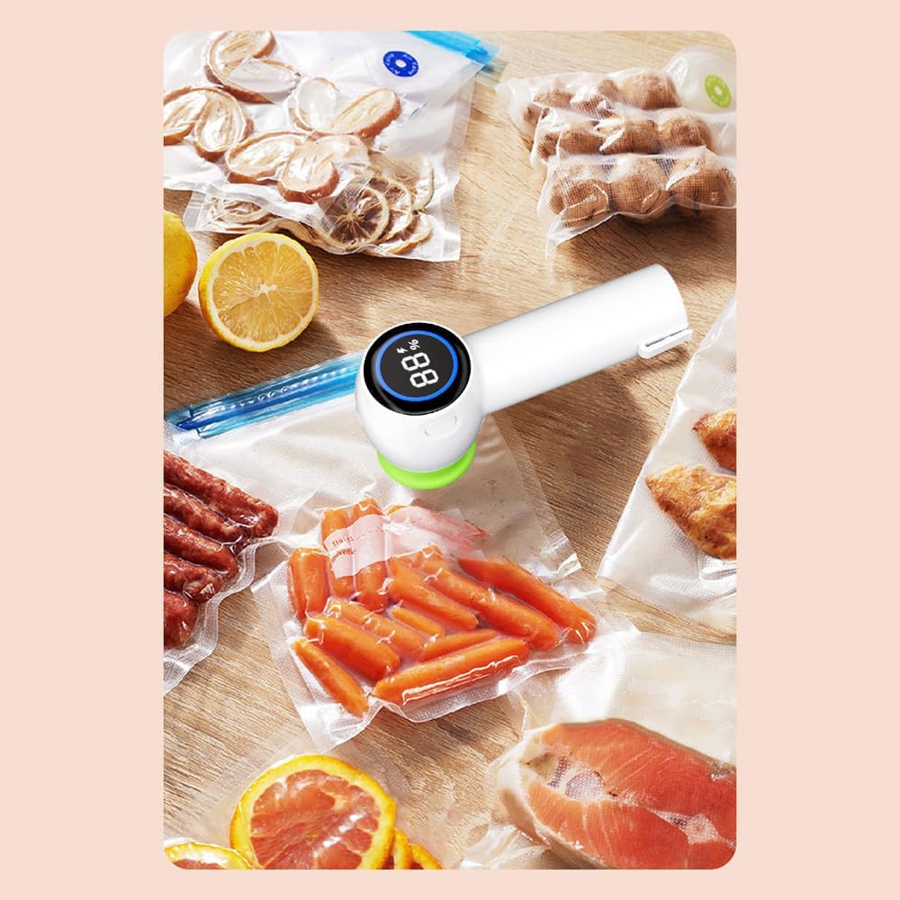 Handheld Vacuum Sealer Multifunctional Food Sealing Machine Mason Jars Electric Sealer Kit with 2 Jar Lids and 2 Preservation Bags for Keeping Food, Fruits, Vegetables