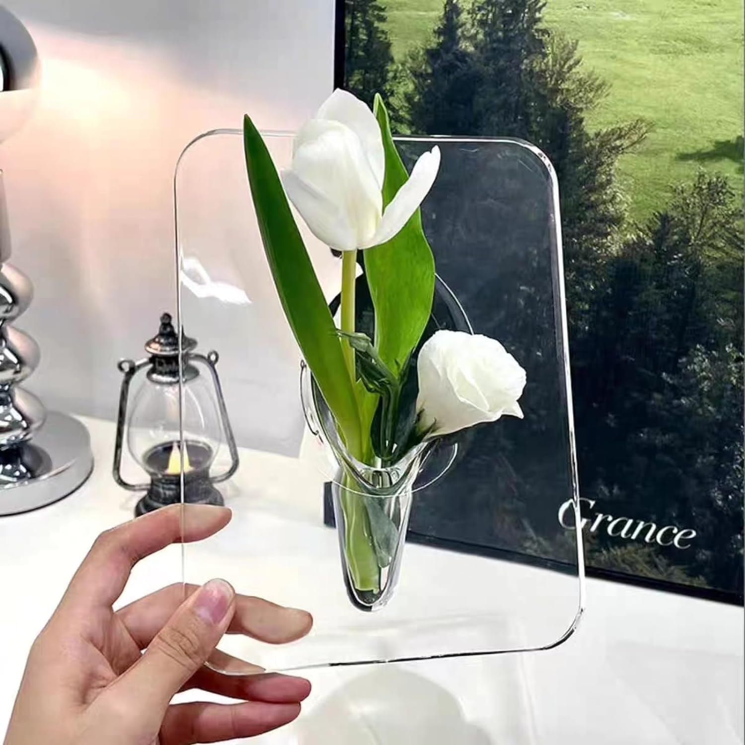 Frame Flower Vase - Clear Acrylic Vases for Flowers, Modern Art Vases for Home Decor, Unique Decorative Vases for Desktops Bookshelf Bedroom Living Room Wedding House Warming Gifts