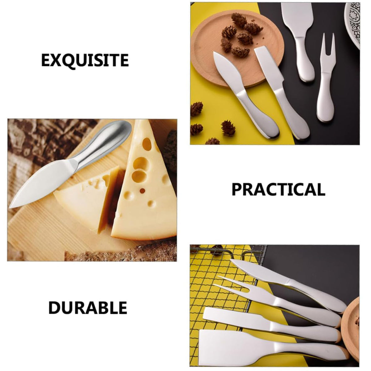 Premium Stainless Steel Cheese Tool Set - 4 Piece Cheese Knife Set - Cut, Spread All Your Favorite Cheeses