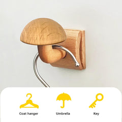 Wood Mushroom Wall Mount Hook Wood Hooks for Hanging with Screws Decorative Wall Hanging Hooks for Hanging Coat Hat Bag Backpack Towel Beech