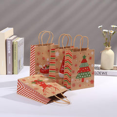 24Pcs Christmas Gift Bags Christmas Kraft Paper Bags, Christmas Goody Bags Small Christmas Gift Bags with Handles Xmas Treat Bags for Holiday Paper Gift Bags Party Gift Bags Party Supplies