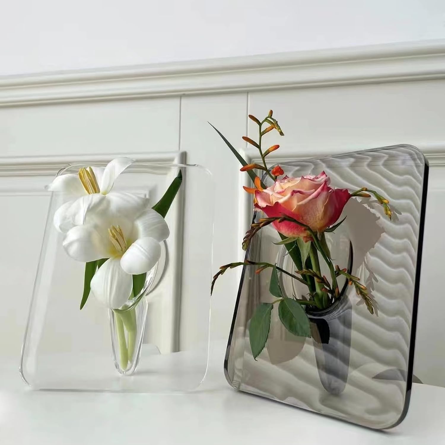 Frame Flower Vase - Clear Acrylic Vases for Flowers, Modern Art Vases for Home Decor, Unique Decorative Vases for Desktops Bookshelf Bedroom Living Room Wedding House Warming Gifts