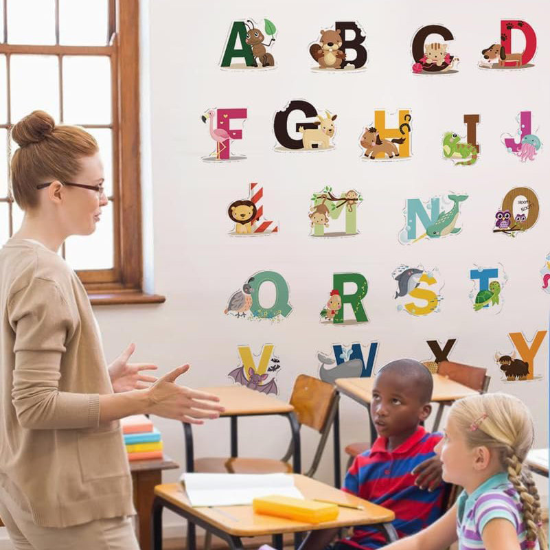 Animal Alphabet Kids Wall Decals - Peel & Stick Educational Baby Stickers for Playroom, Classroom Decoration