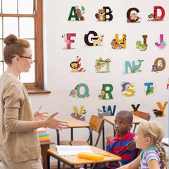 Animal Alphabet Kids Wall Decals - Peel & Stick Educational Baby Stickers for Playroom, Classroom Decoration