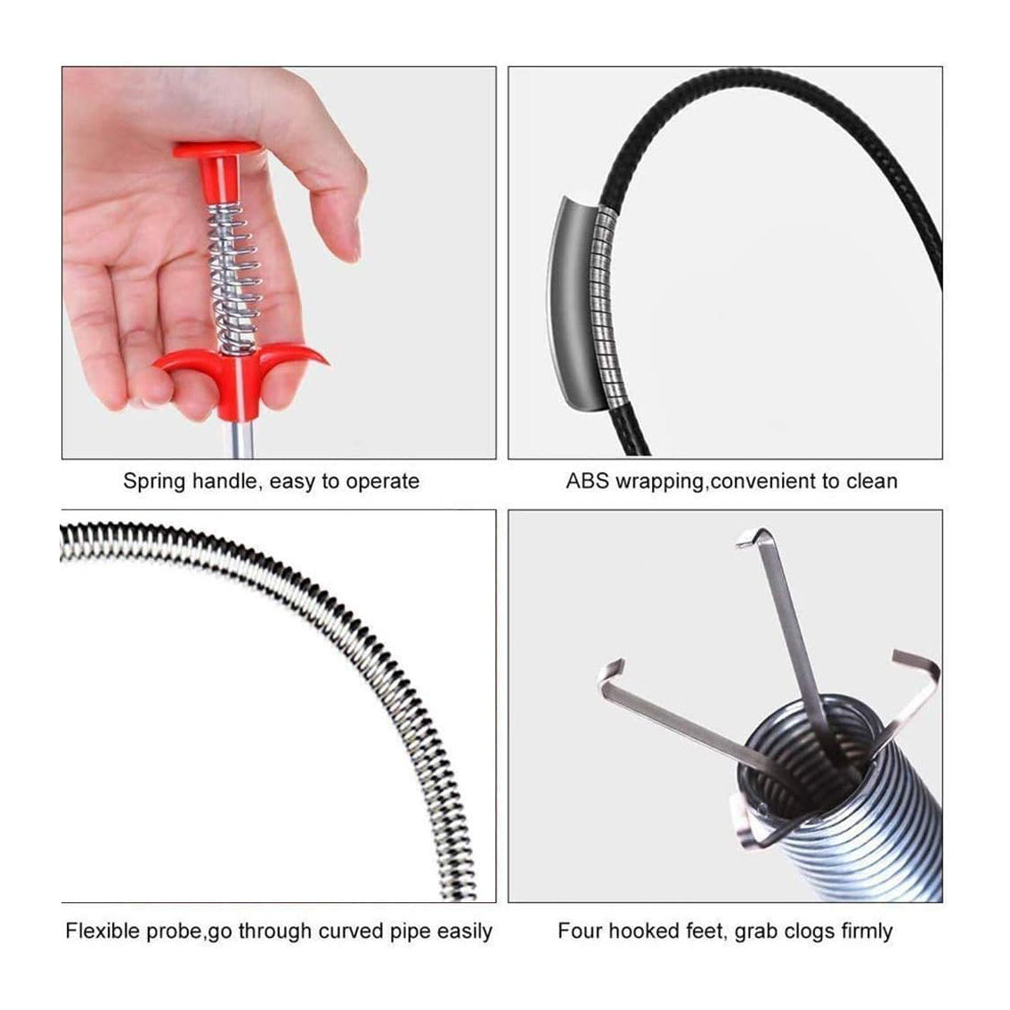 2pcs Spring Pipe Dredging Tool, Multifunctional Cleaning Claw, Bendable Sewer Drain Cleaning Brush, Pressure-Type Cleaning Hook for Kitchen, Bathroom and Restaurant