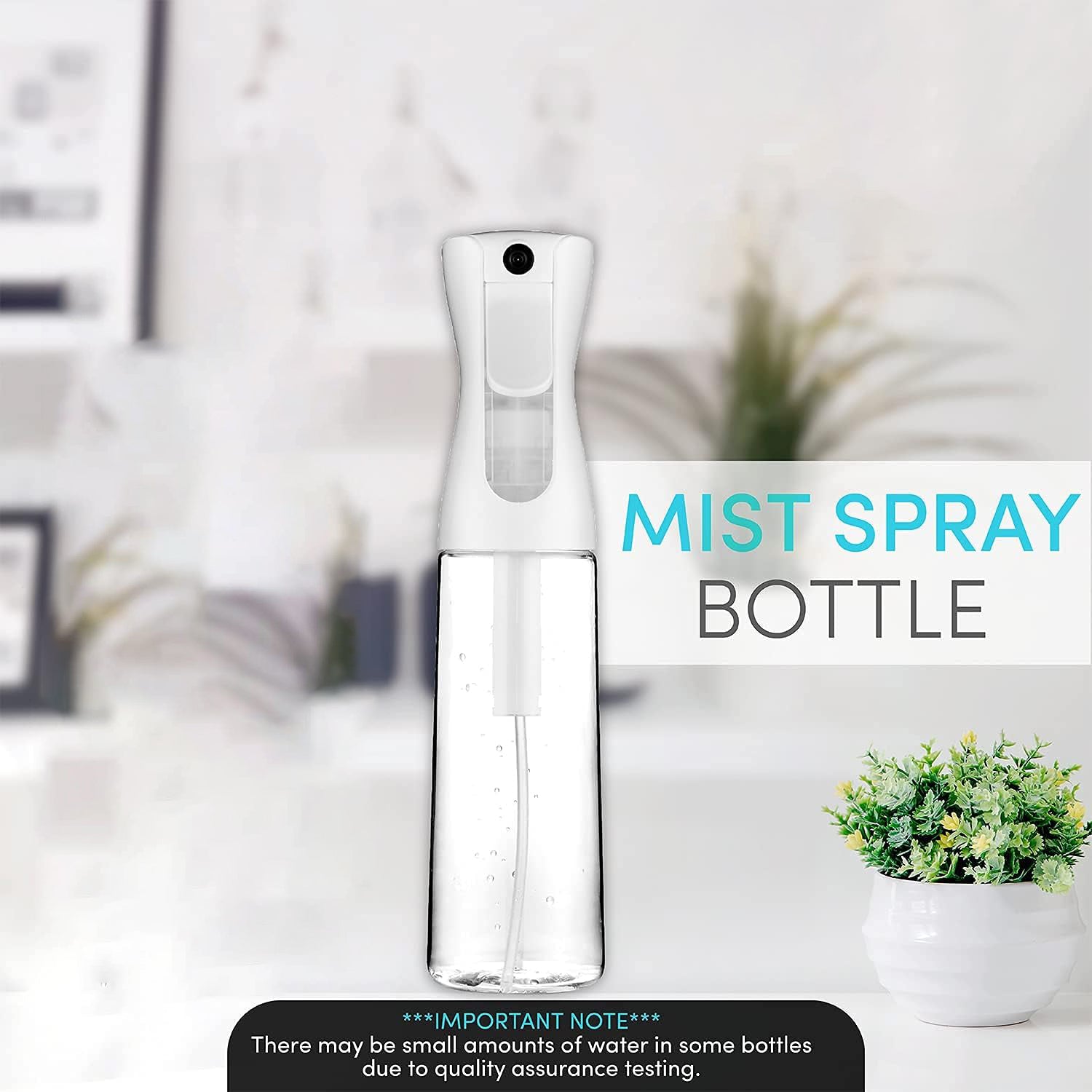 Continuous Spray Bottle for Hair (10.1oz/300ml) Empty Ultra Fine Plastic Water Mist Sprayer – For Hairstyling, Cleaning, Salons, Plants, Essential Oil Scents & More - White