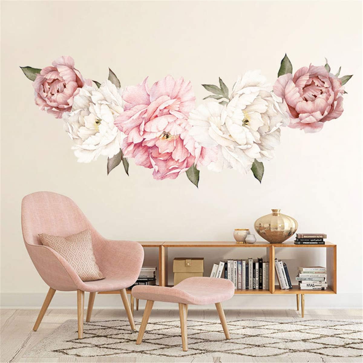 Flowers Wall Sticker Waterproof PVC Rose Flowers Wall Decals Removable Floral Wall Decor Sticker for Living Room Bedroom Nursery Room