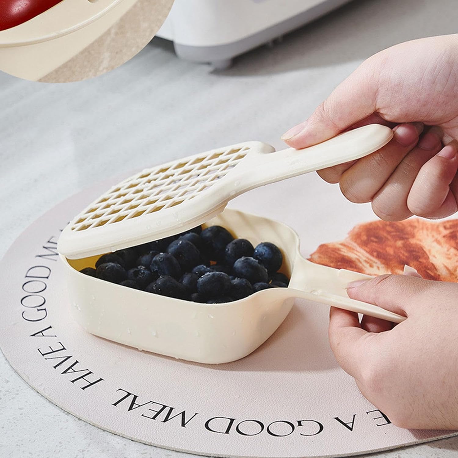 Fruit Strainer Kitchen | Basket Drainage Kitchen | Basket Fruit Colander | Handy Colander - Efficient Kitchen Drainage Basket for Washing Blueberries, Small Tomatoes, Grapes, Light Yellow