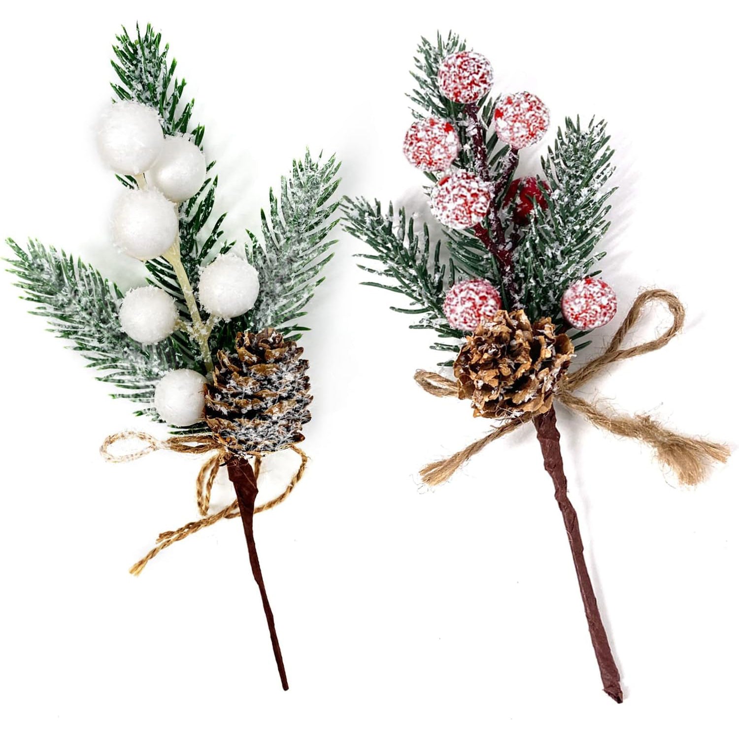 Pine Cone Red Berry Picks Stems Crafts Branch Christmas Wreath - 8 Packs Holly Artificial Evergreen Branches Pine Cones Picks Décor Floral Picks for Christmas Flower DIY Xmas Gifts (2)