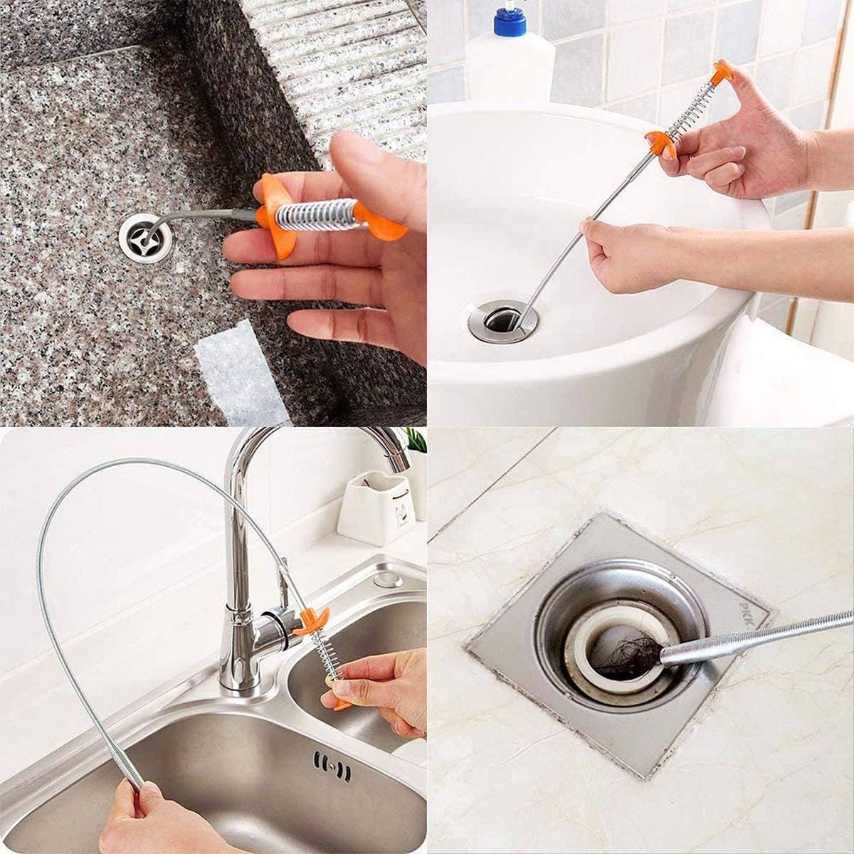 2pcs Spring Pipe Dredging Tool, Multifunctional Cleaning Claw, Bendable Sewer Drain Cleaning Brush, Pressure-Type Cleaning Hook for Kitchen, Bathroom and Restaurant