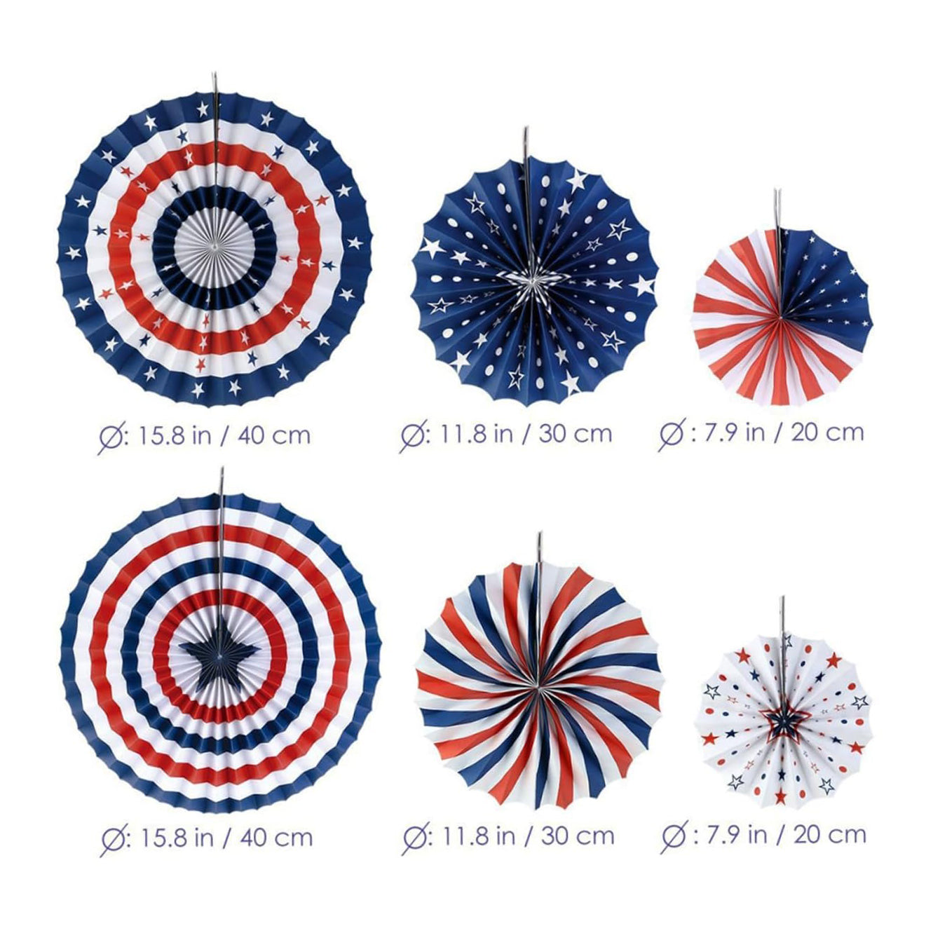 12pcs Ornament 4th of July Paper Decoration Patriotic Paper Fan Patriotic Ceiling Decoration American Haning Paper Fan Decore Wedding Decorations Party Supplies United States Flag