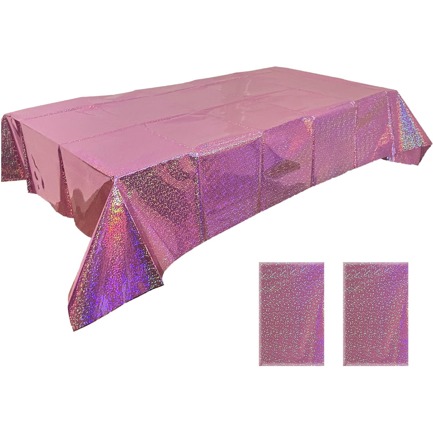 2 pcs Holographic Laser Tablecloths Shiny Table Covers Foil Disposable Rectangle Table cloths for Girl Birthday Party Wedding Anniversary Bachelorette Baby Shower Decor