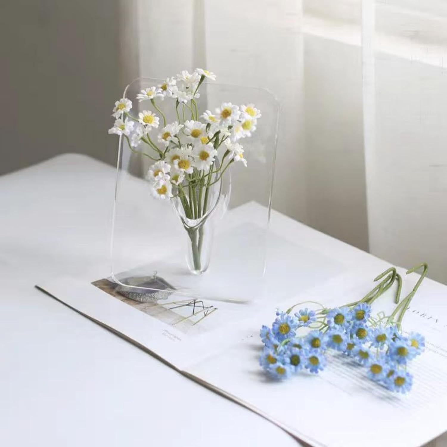 Frame Flower Vase - Clear Acrylic Vases for Flowers, Modern Art Vases for Home Decor, Unique Decorative Vases for Desktops Bookshelf Bedroom Living Room Wedding House Warming Gifts