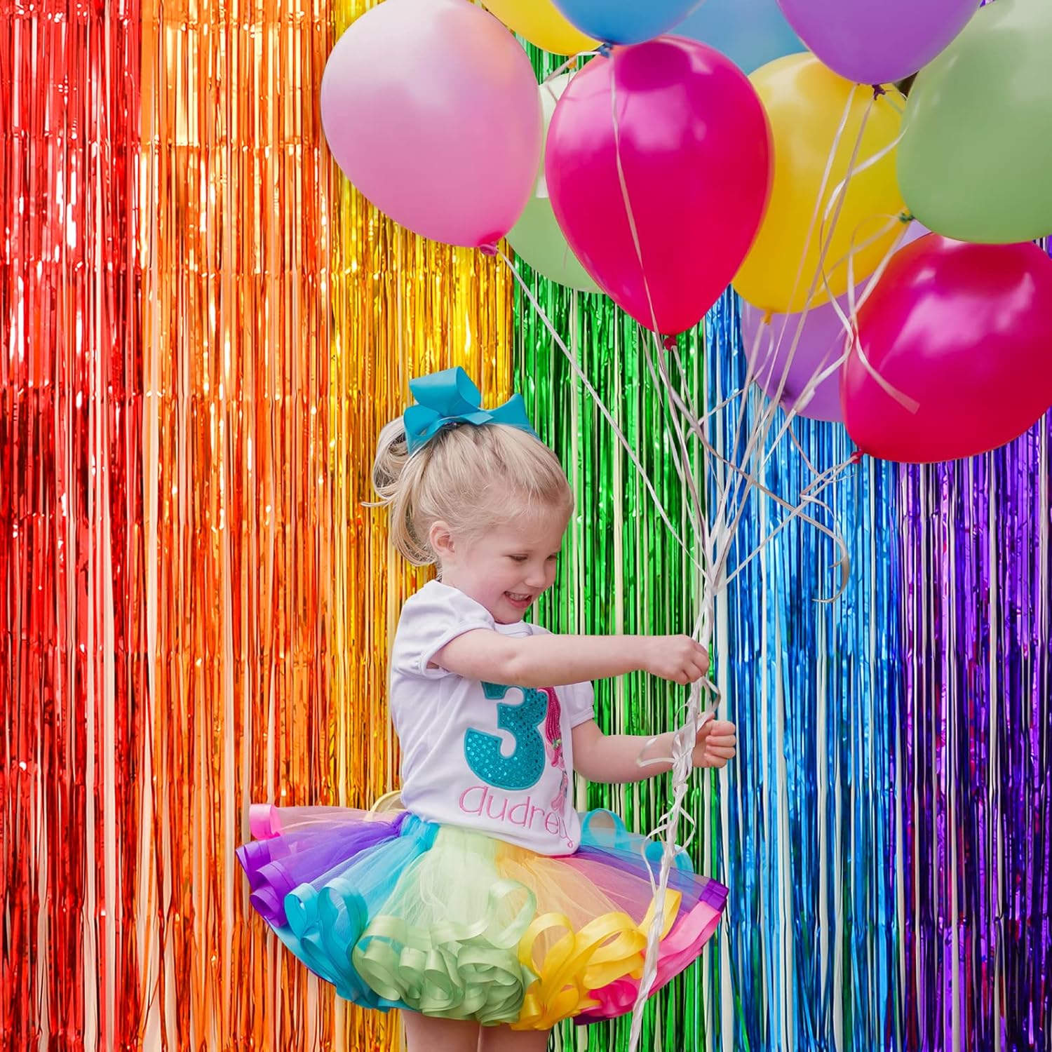 Rainbow Foil Fringe Curtains, Rainbow Party Decorations Tinsel Metallic Streamers Holiday Photo Booth Props Backdrop for Birthday Wedding Engagement Bridal Shower Unicorn