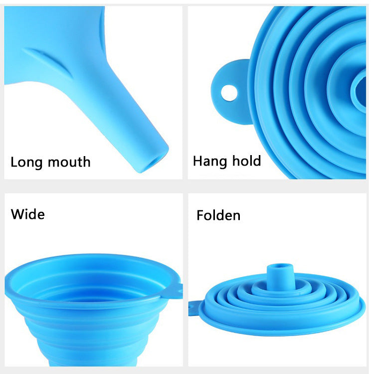 Kitchen Funnel Set 4 Pack, Small and Large, Kitchen Gadgets Accessories Foldable Silicone Collapsible Funnels for Filling Water Bottle Liquid Transfer Food Grade