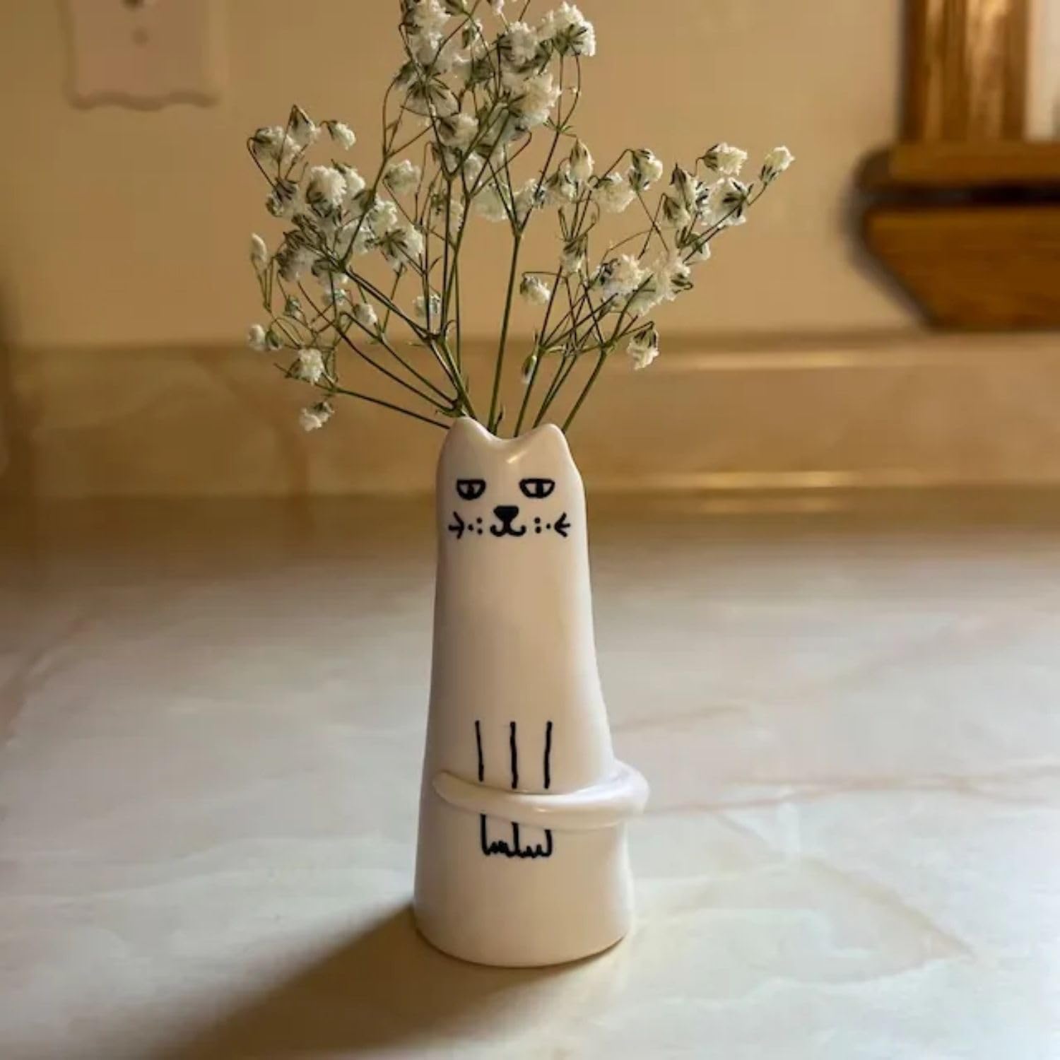 Cat Tiny Vase, Mini Handmade Whiskers Vase, Unique Handpainted Vase Decor, Cat Tiny Modern Vase for Modern Home Decor, Cute Cat Vase Home Decoration, Cat Lover Gift (White,1pc)