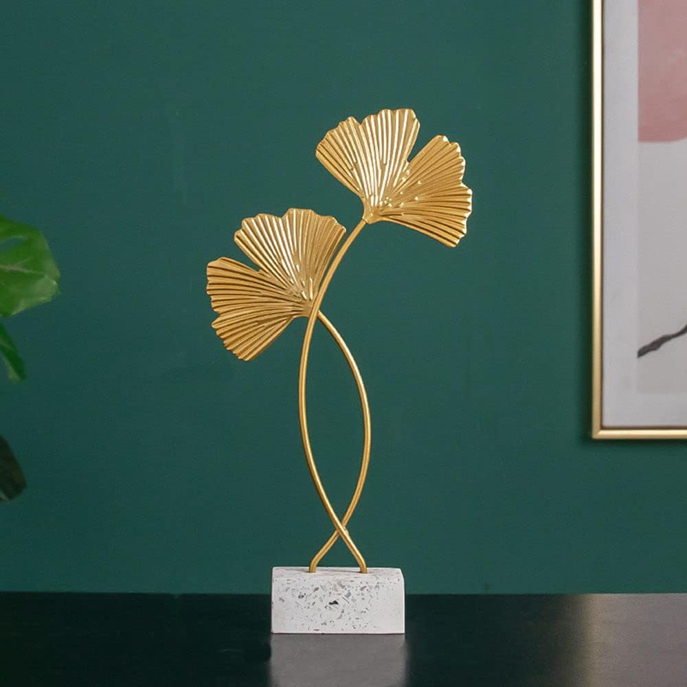 Golden Ginkgo Leaves Figurines Statue,Leaf Shape Sculpture Desktop Decor Nordic Office Living Room Ornaments Home Decoration