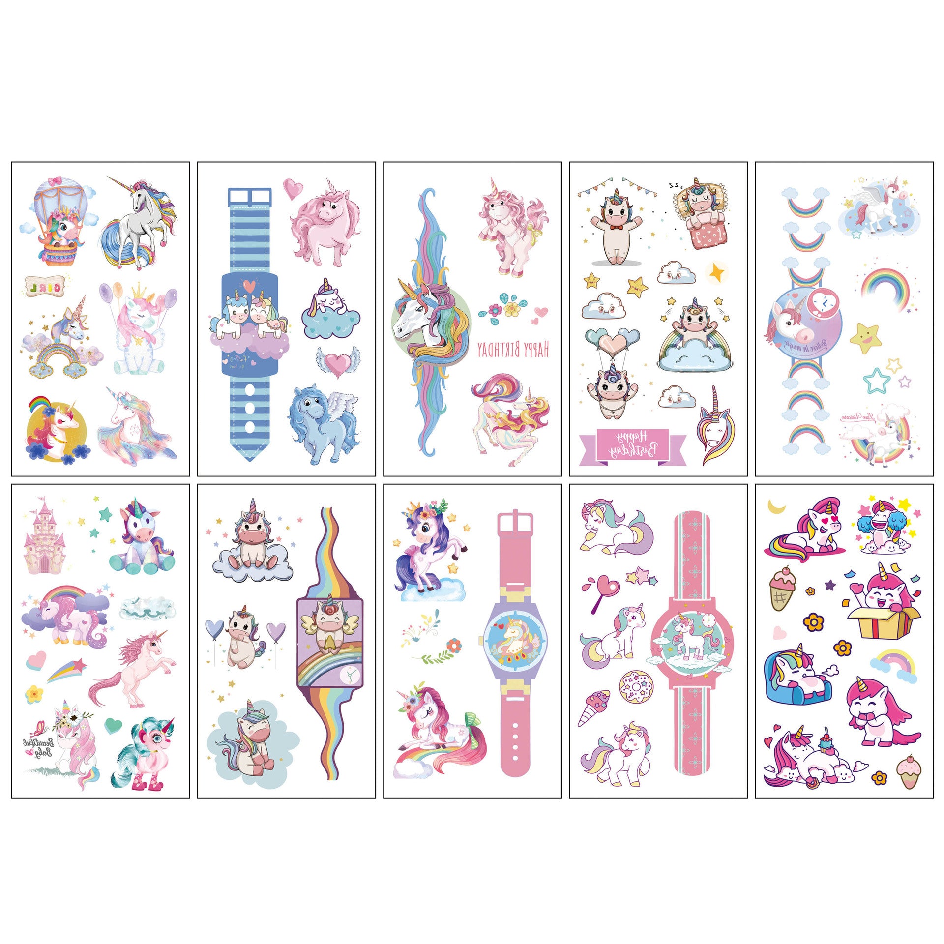 Party Time Temporary Tattoo Themed Birthday Party Decoration Supplies Like decorative Unicorn body stickers Gifts for kids Girls Boys School prizes Carnival