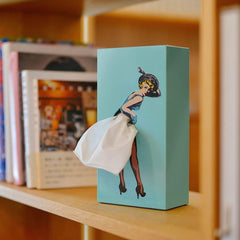 Flying Skirt Tissue Box (The Original Skirt Tissue Holder) - Resin Embossed Pop Art Print, Metal Weighted Base