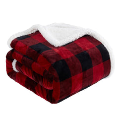 Sherpa Red and Black Buffalo Plaid Christmas Throw Blanket, Fuzzy Fluffy Soft Cozy Blanket, Fleece Flannel Plush Microfiber Blanket for Couch Bed Sofa (60" X 80")